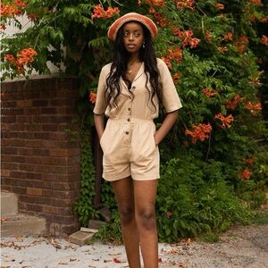 Faherty Tan Button-Up Romper